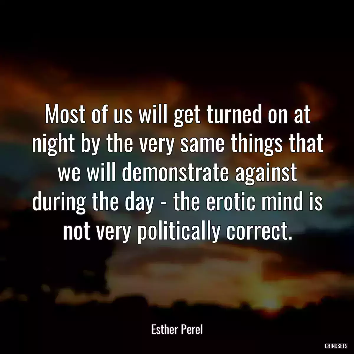 Most of us will get turned on at night by the very same things that we will demonstrate against during the day - the erotic mind is not very politically correct.