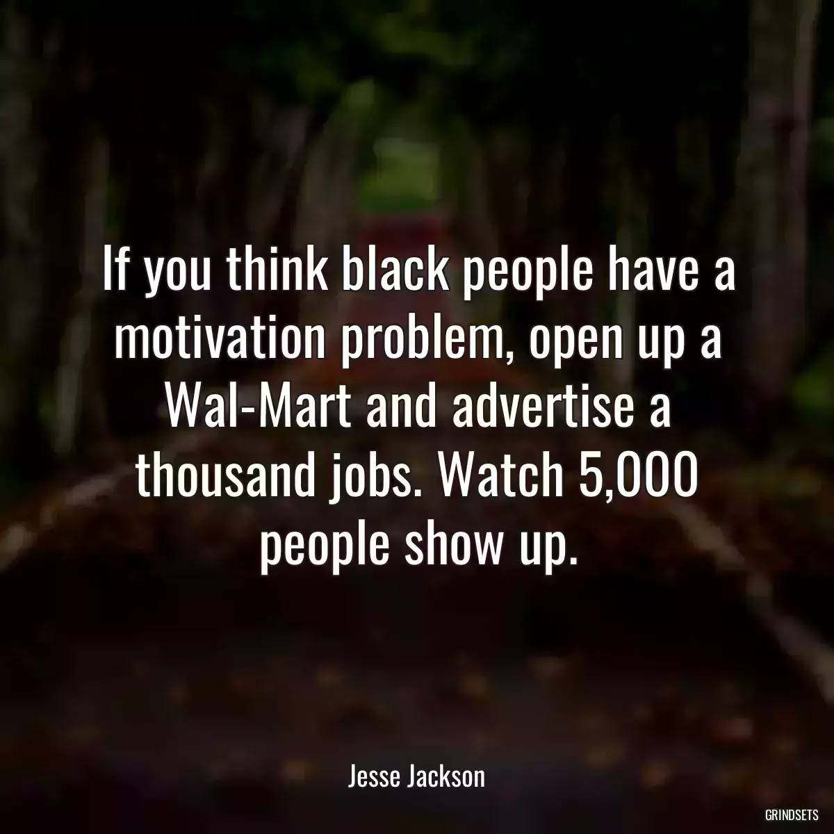 If you think black people have a motivation problem, open up a Wal-Mart and advertise a thousand jobs. Watch 5,000 people show up.