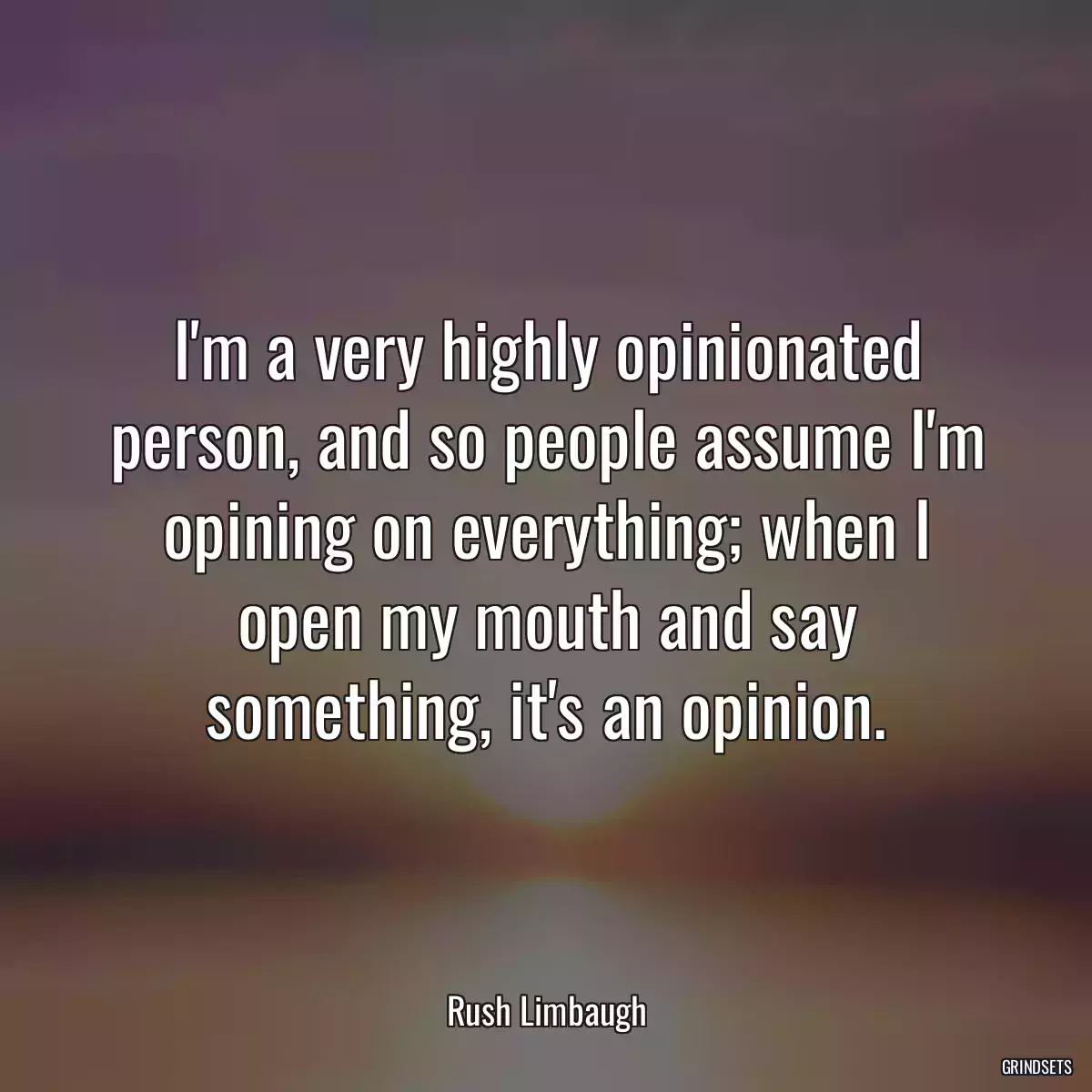 I\'m a very highly opinionated person, and so people assume I\'m opining on everything; when I open my mouth and say something, it\'s an opinion.