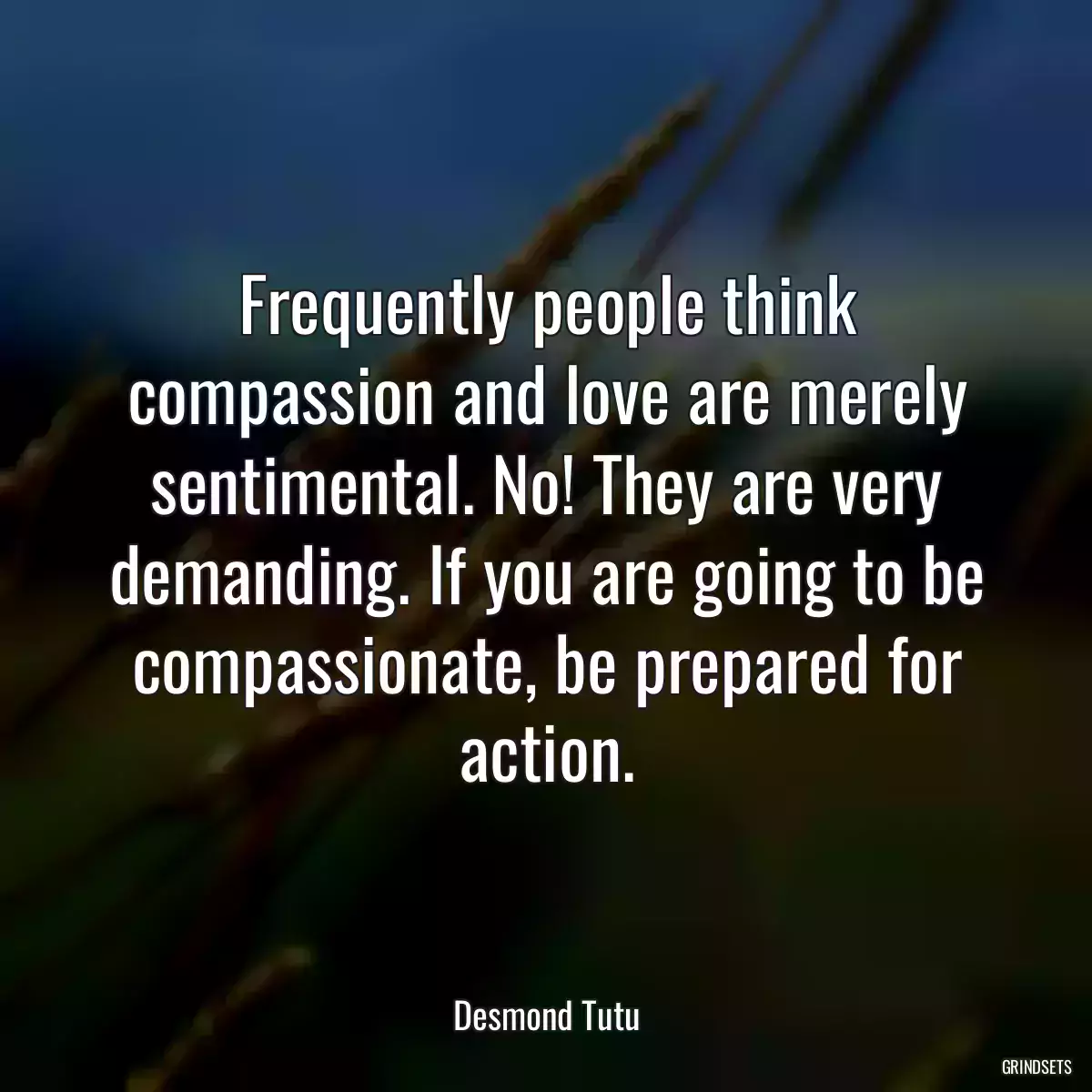 Frequently people think compassion and love are merely sentimental. No! They are very demanding. If you are going to be compassionate, be prepared for action.