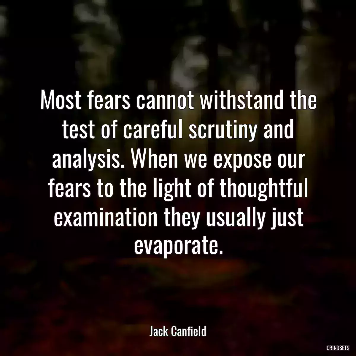 Most fears cannot withstand the test of careful scrutiny and analysis. When we expose our fears to the light of thoughtful examination they usually just evaporate.