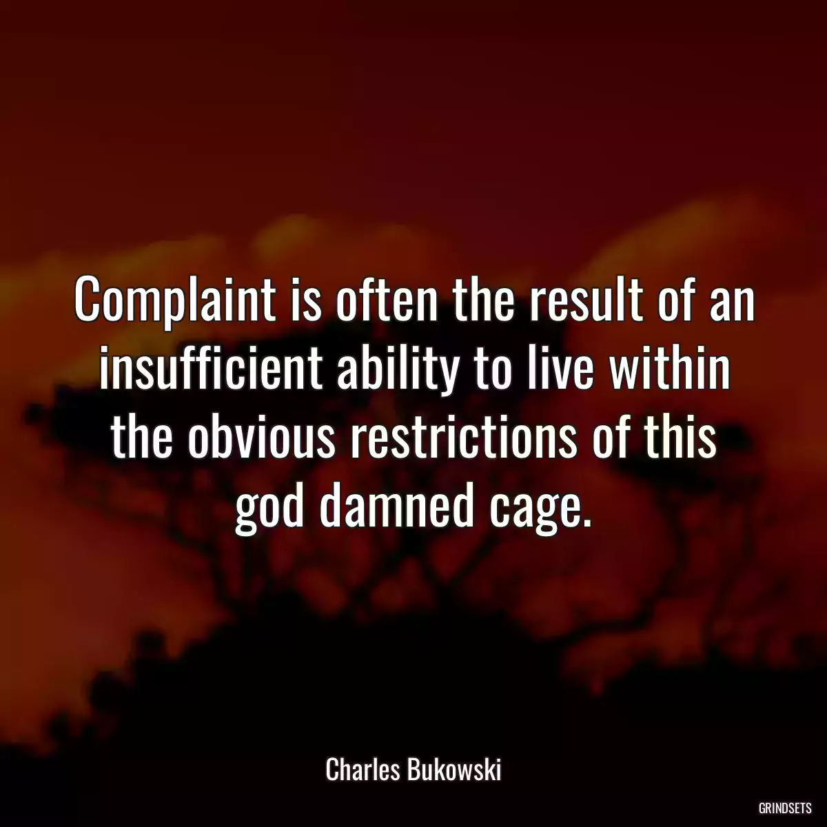 Complaint is often the result of an insufficient ability to live within the obvious restrictions of this god damned cage.