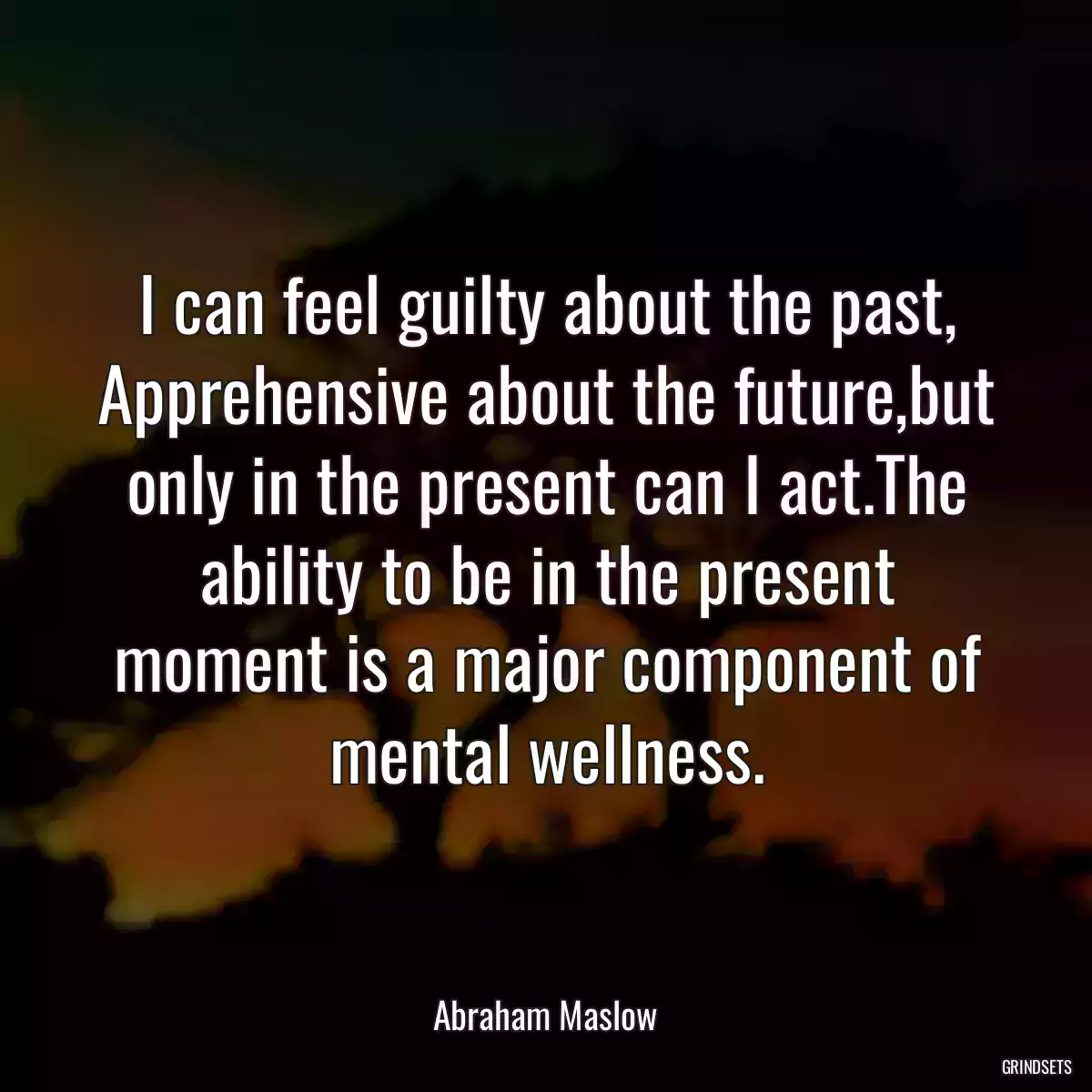 I can feel guilty about the past, Apprehensive about the future,but only in the present can I act.The ability to be in the present moment is a major component of mental wellness.