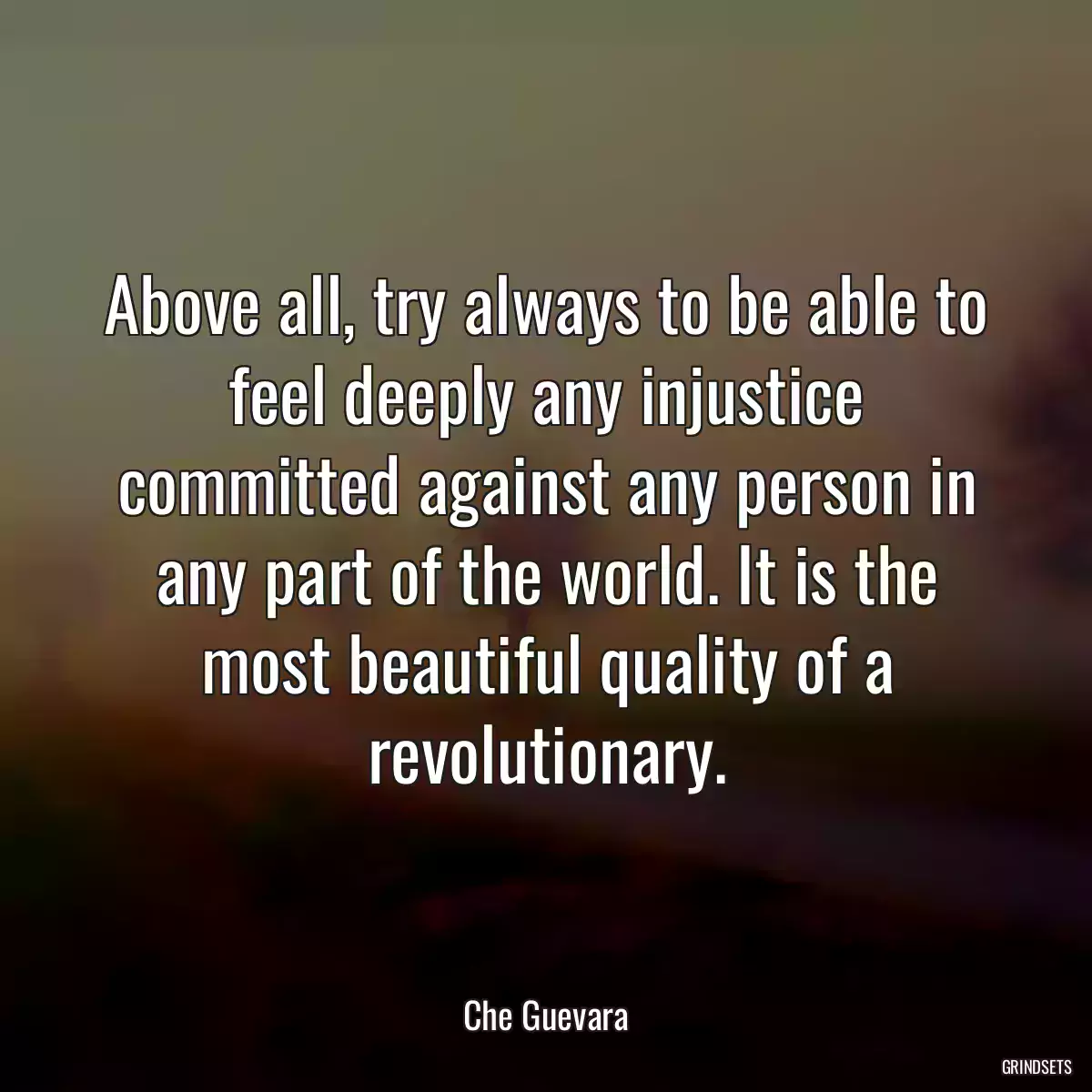 Above all, try always to be able to feel deeply any injustice committed against any person in any part of the world. It is the most beautiful quality of a revolutionary.