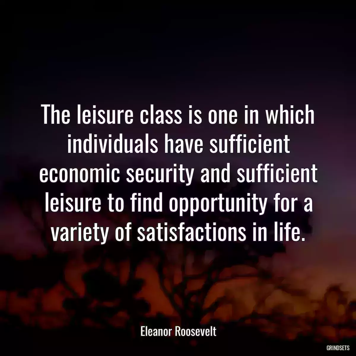 The leisure class is one in which individuals have sufficient economic security and sufficient leisure to find opportunity for a variety of satisfactions in life.