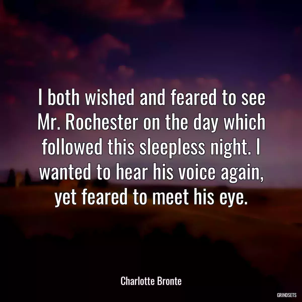 I both wished and feared to see Mr. Rochester on the day which followed this sleepless night. I wanted to hear his voice again, yet feared to meet his eye.