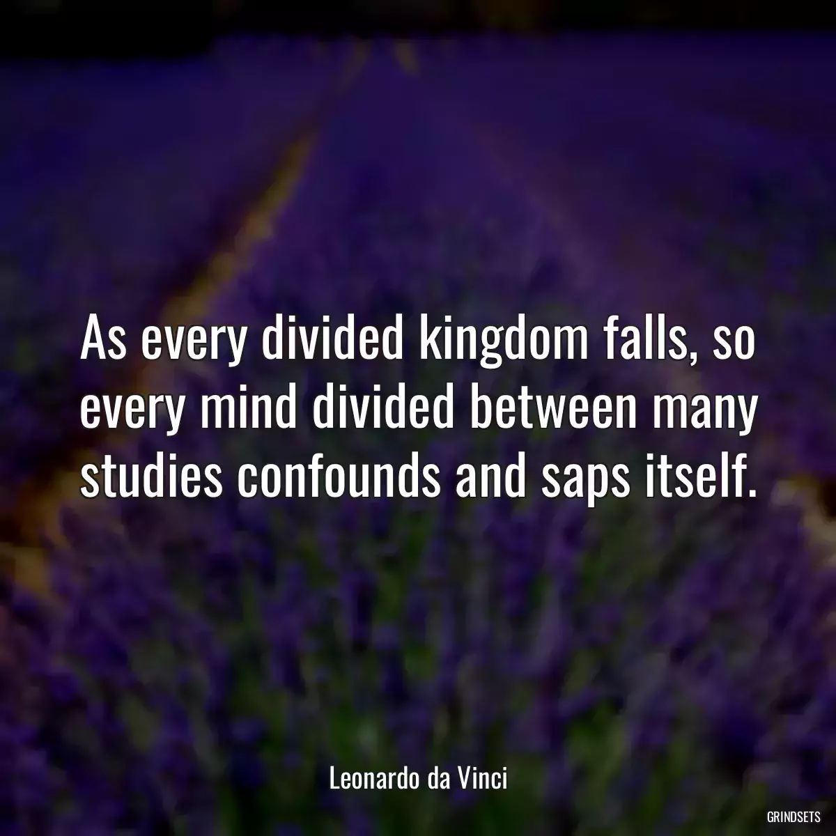 As every divided kingdom falls, so every mind divided between many studies confounds and saps itself.