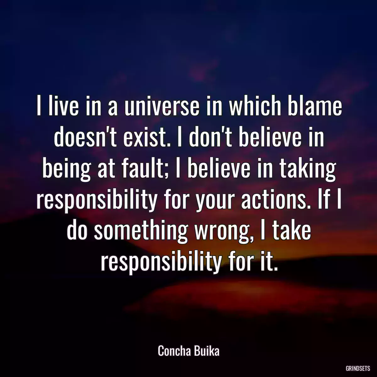 I live in a universe in which blame doesn\'t exist. I don\'t believe in being at fault; I believe in taking responsibility for your actions. If I do something wrong, I take responsibility for it.