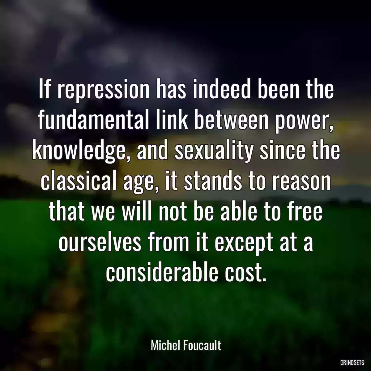 If repression has indeed been the fundamental link between power, knowledge, and sexuality since the classical age, it stands to reason that we will not be able to free ourselves from it except at a considerable cost.