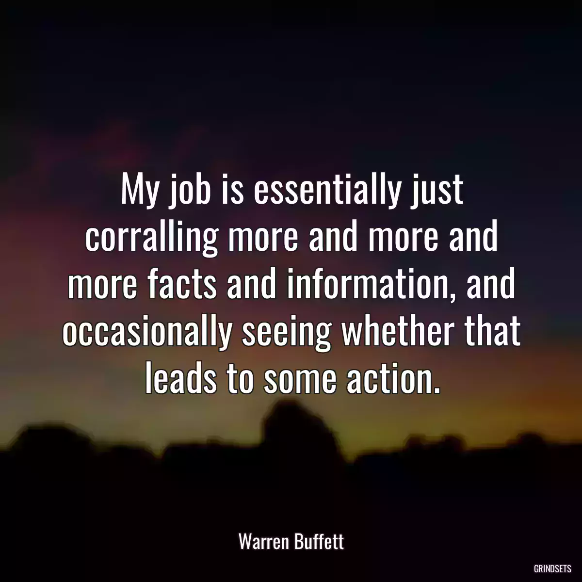 My job is essentially just corralling more and more and more facts and information, and occasionally seeing whether that leads to some action.