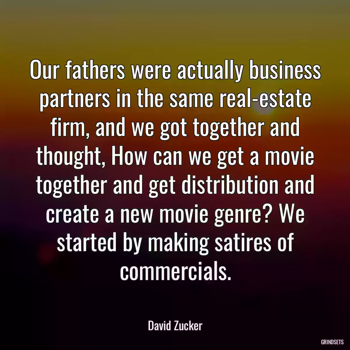 Our fathers were actually business partners in the same real-estate firm, and we got together and thought, How can we get a movie together and get distribution and create a new movie genre? We started by making satires of commercials.