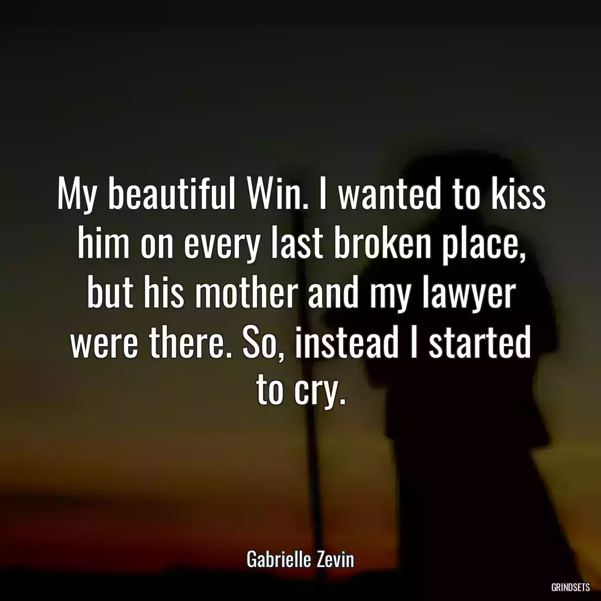 My beautiful Win. I wanted to kiss him on every last broken place, but his mother and my lawyer were there. So, instead I started to cry.