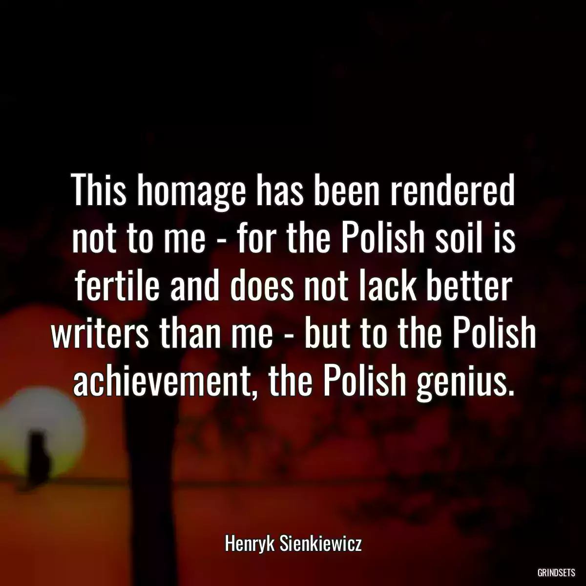 This homage has been rendered not to me - for the Polish soil is fertile and does not lack better writers than me - but to the Polish achievement, the Polish genius.