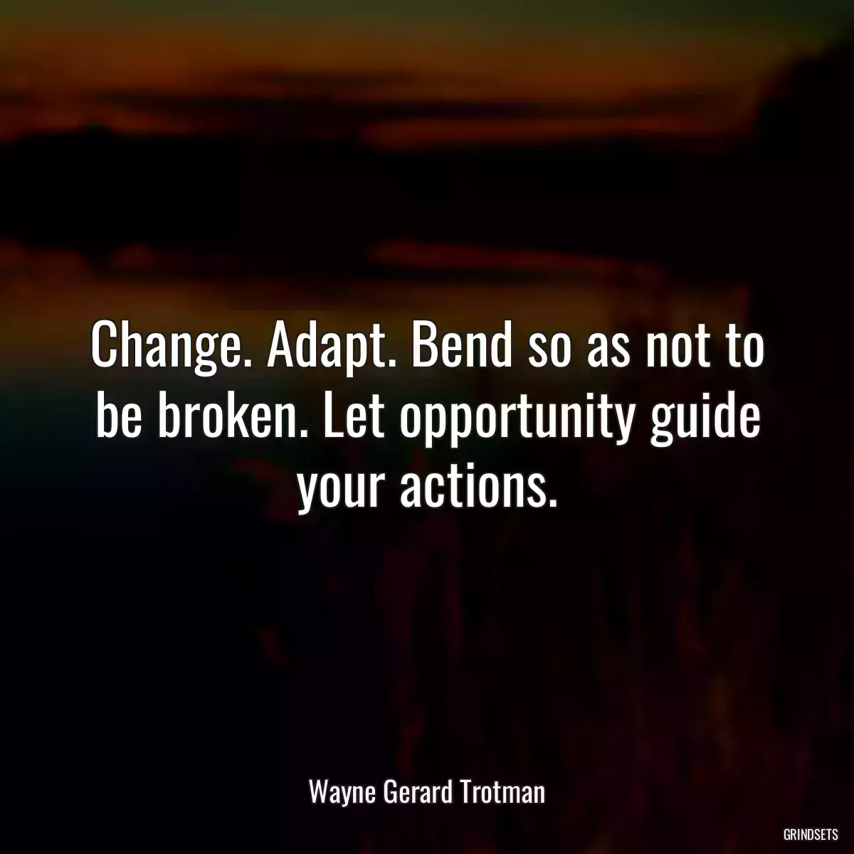 Change. Adapt. Bend so as not to be broken. Let opportunity guide your actions.