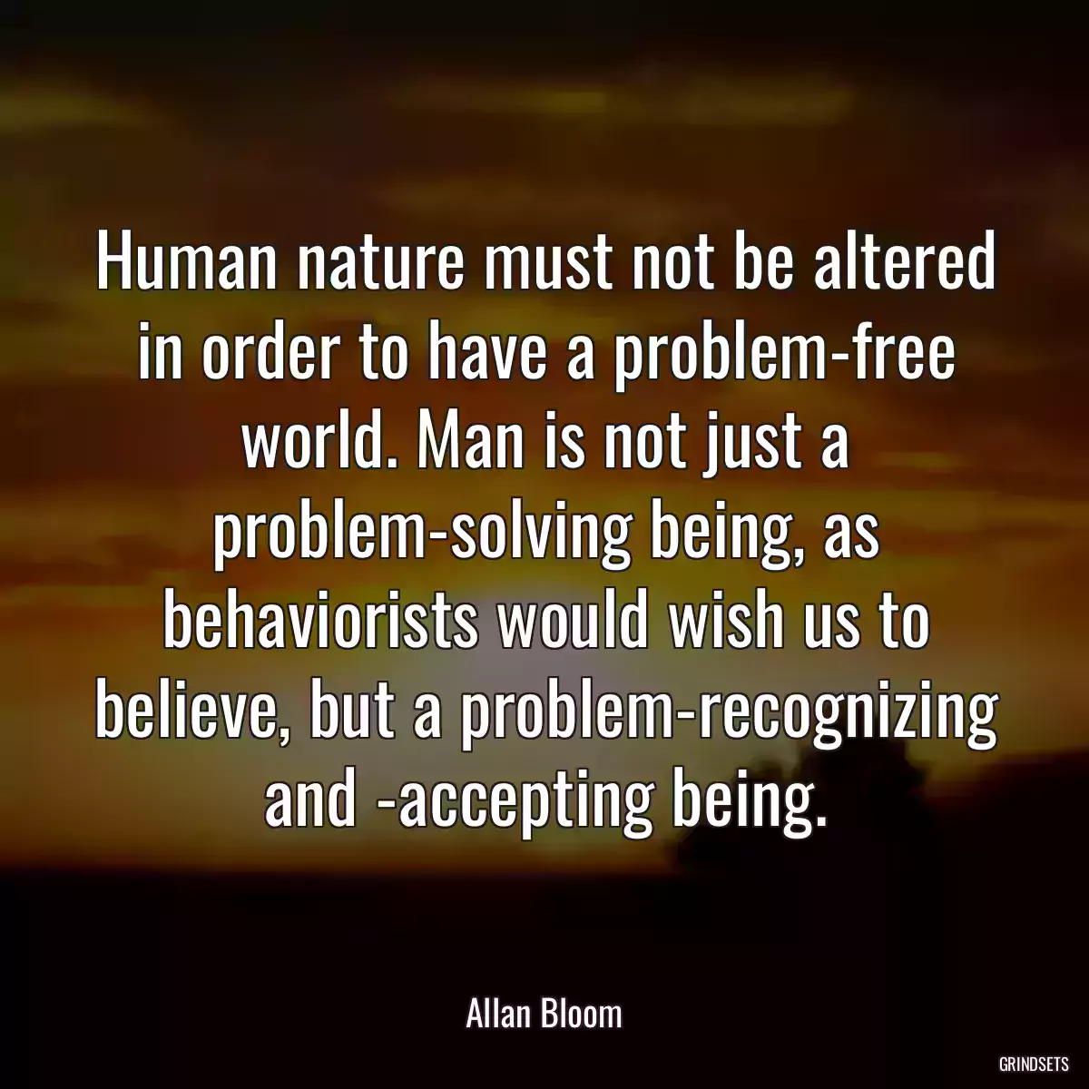 Human nature must not be altered in order to have a problem-free world. Man is not just a problem-solving being, as behaviorists would wish us to believe, but a problem-recognizing and -accepting being.