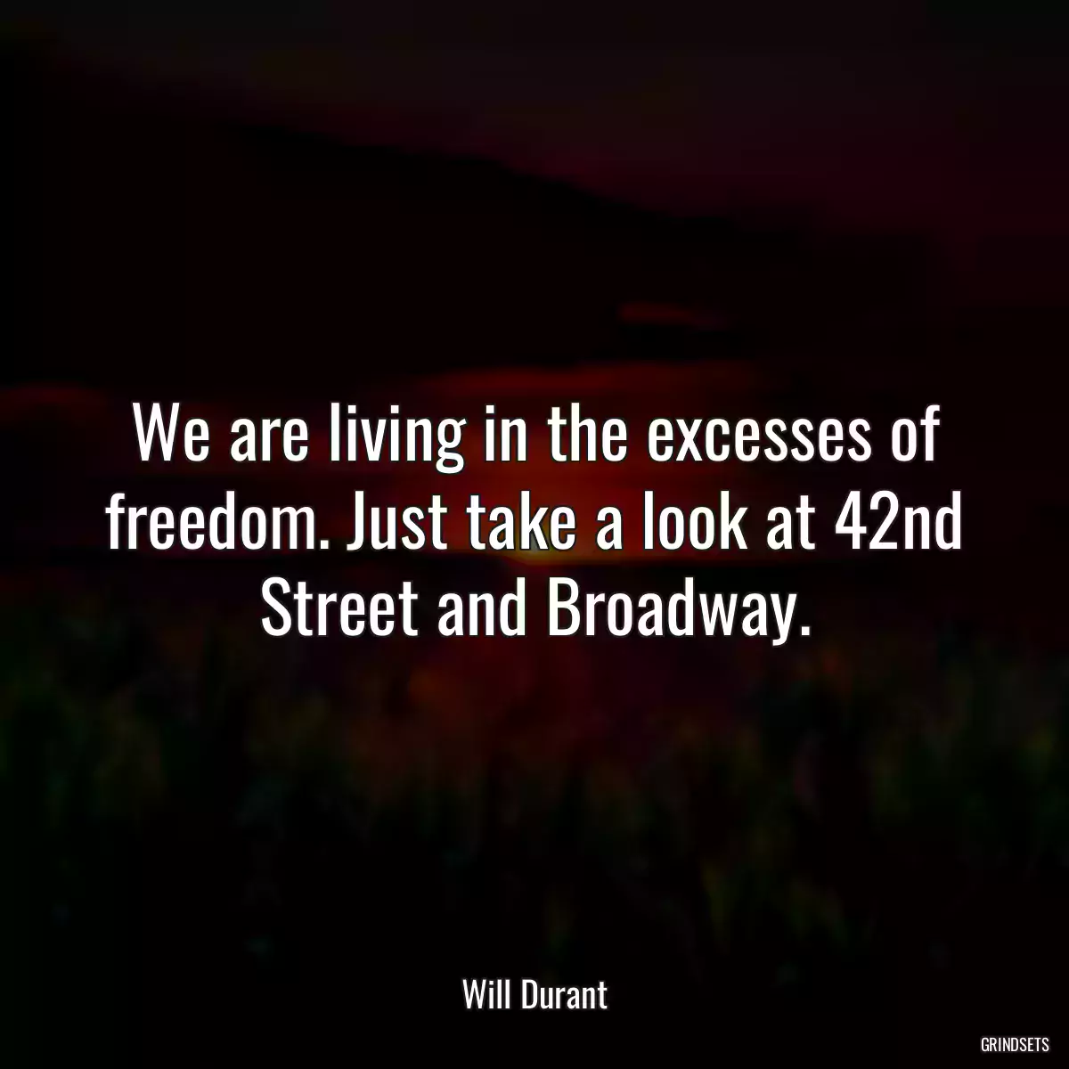 We are living in the excesses of freedom. Just take a look at 42nd Street and Broadway.