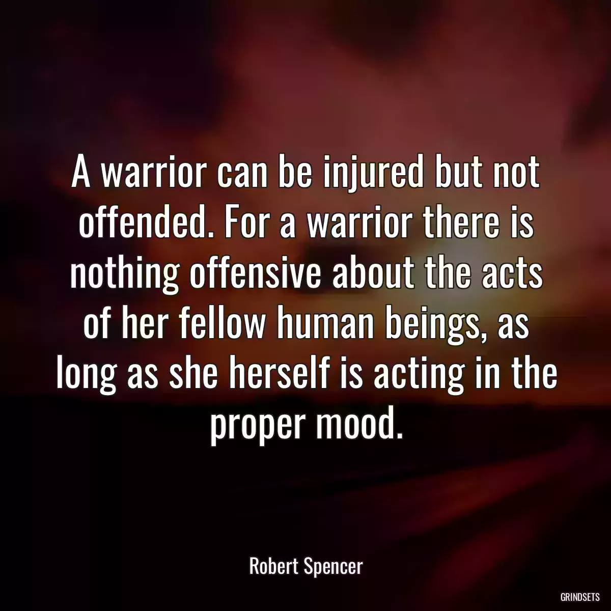 A warrior can be injured but not offended. For a warrior there is nothing offensive about the acts of her fellow human beings, as long as she herself is acting in the proper mood.
