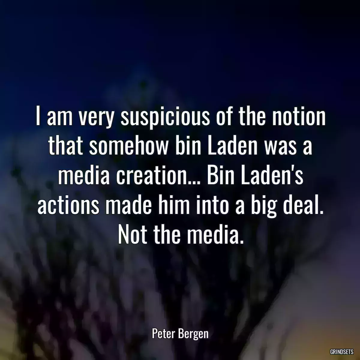 I am very suspicious of the notion that somehow bin Laden was a media creation... Bin Laden\'s actions made him into a big deal. Not the media.