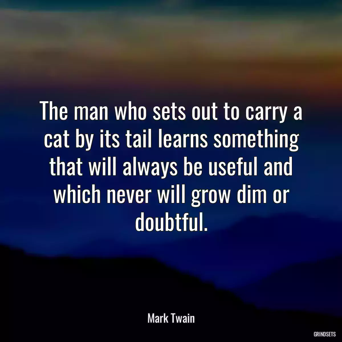 The man who sets out to carry a cat by its tail learns something that will always be useful and which never will grow dim or doubtful.