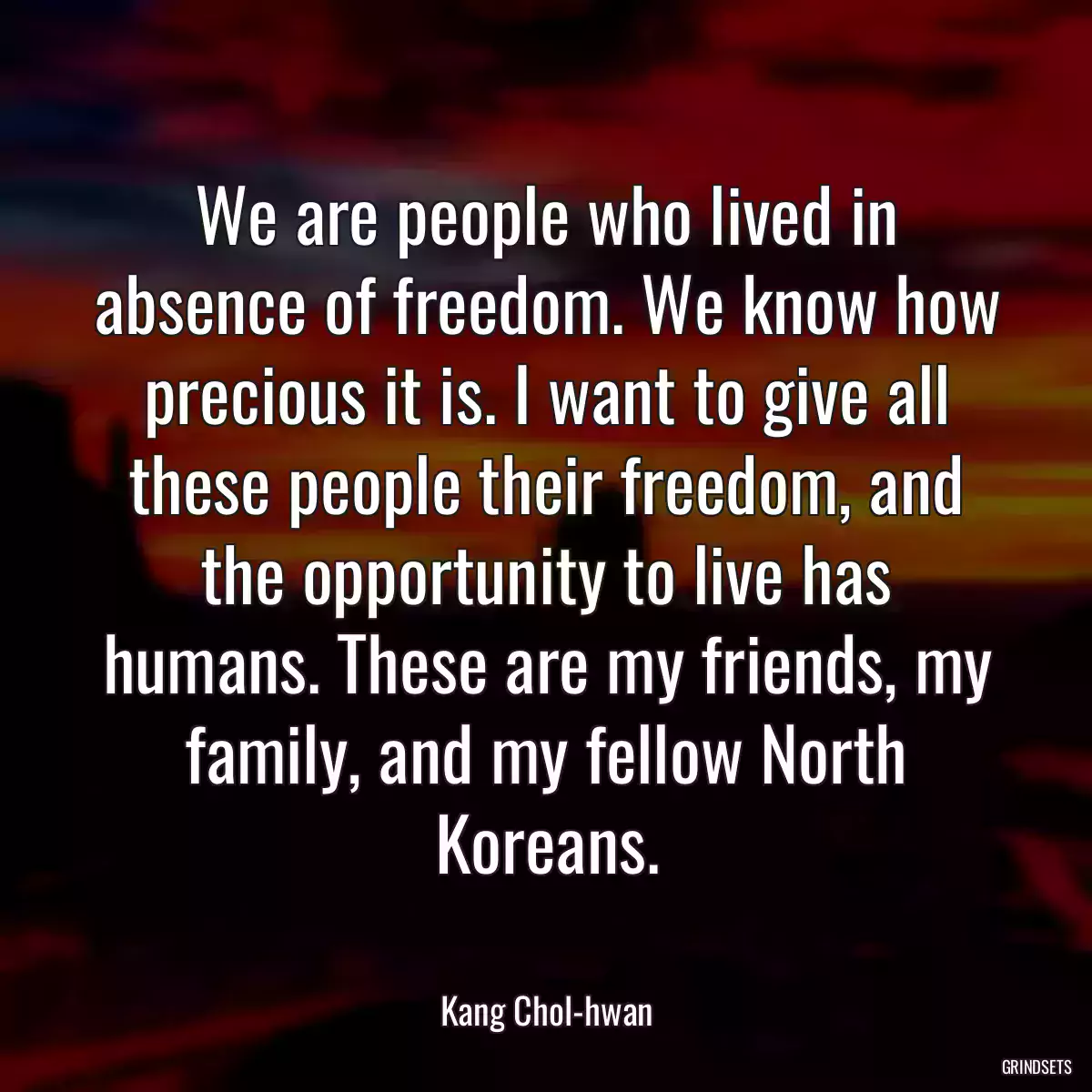 We are people who lived in absence of freedom. We know how precious it is. I want to give all these people their freedom, and the opportunity to live has humans. These are my friends, my family, and my fellow North Koreans.