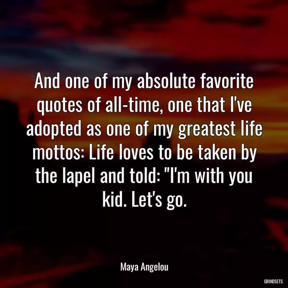 And one of my absolute favorite quotes of all-time, one that I\'ve adopted as one of my greatest life mottos: Life loves to be taken by the lapel and told: \