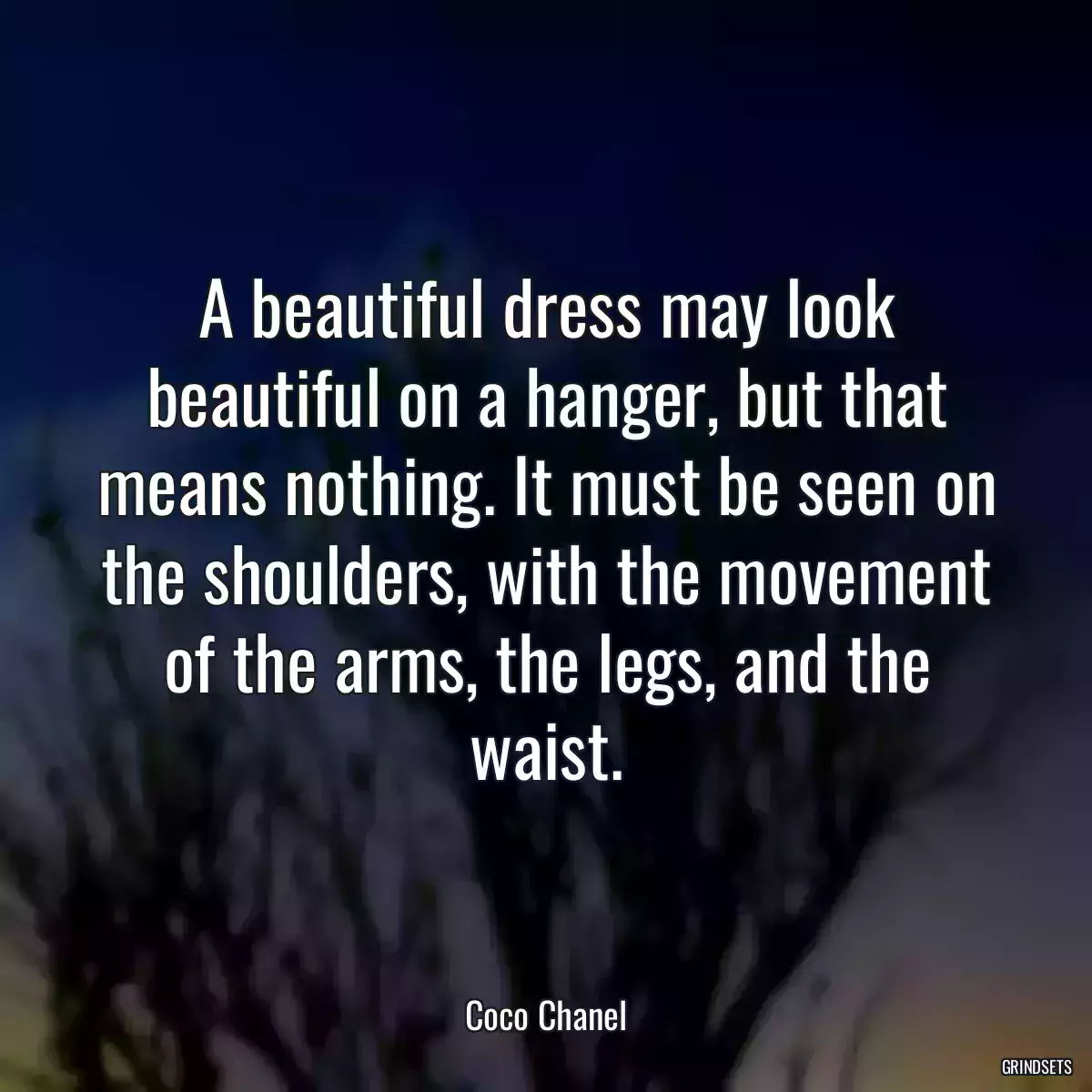 A beautiful dress may look beautiful on a hanger, but that means nothing. It must be seen on the shoulders, with the movement of the arms, the legs, and the waist.