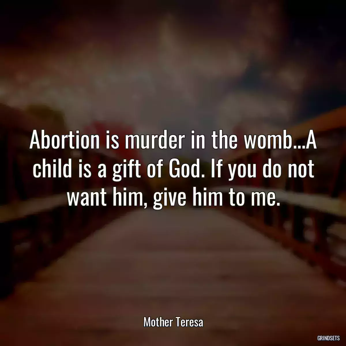 Abortion is murder in the womb...A child is a gift of God. If you do not want him, give him to me.