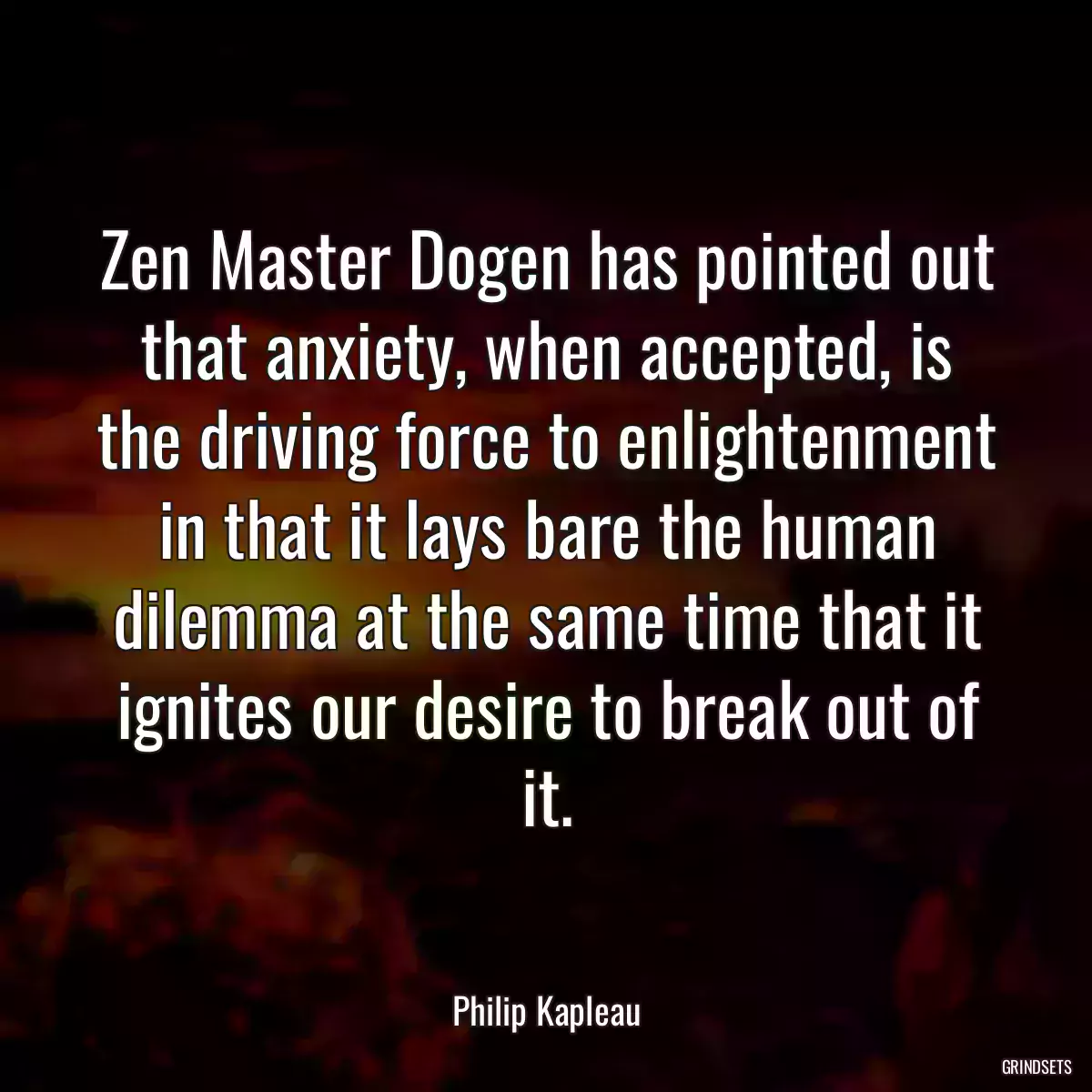 Zen Master Dogen has pointed out that anxiety, when accepted, is the driving force to enlightenment in that it lays bare the human dilemma at the same time that it ignites our desire to break out of it.