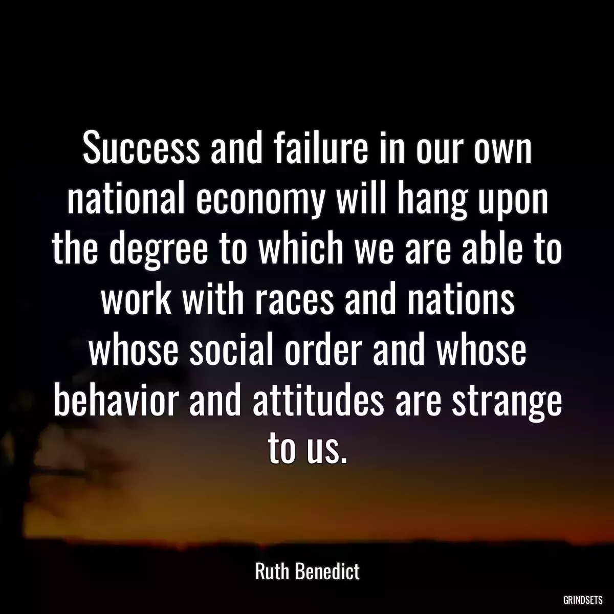 Success and failure in our own national economy will hang upon the degree to which we are able to work with races and nations whose social order and whose behavior and attitudes are strange to us.