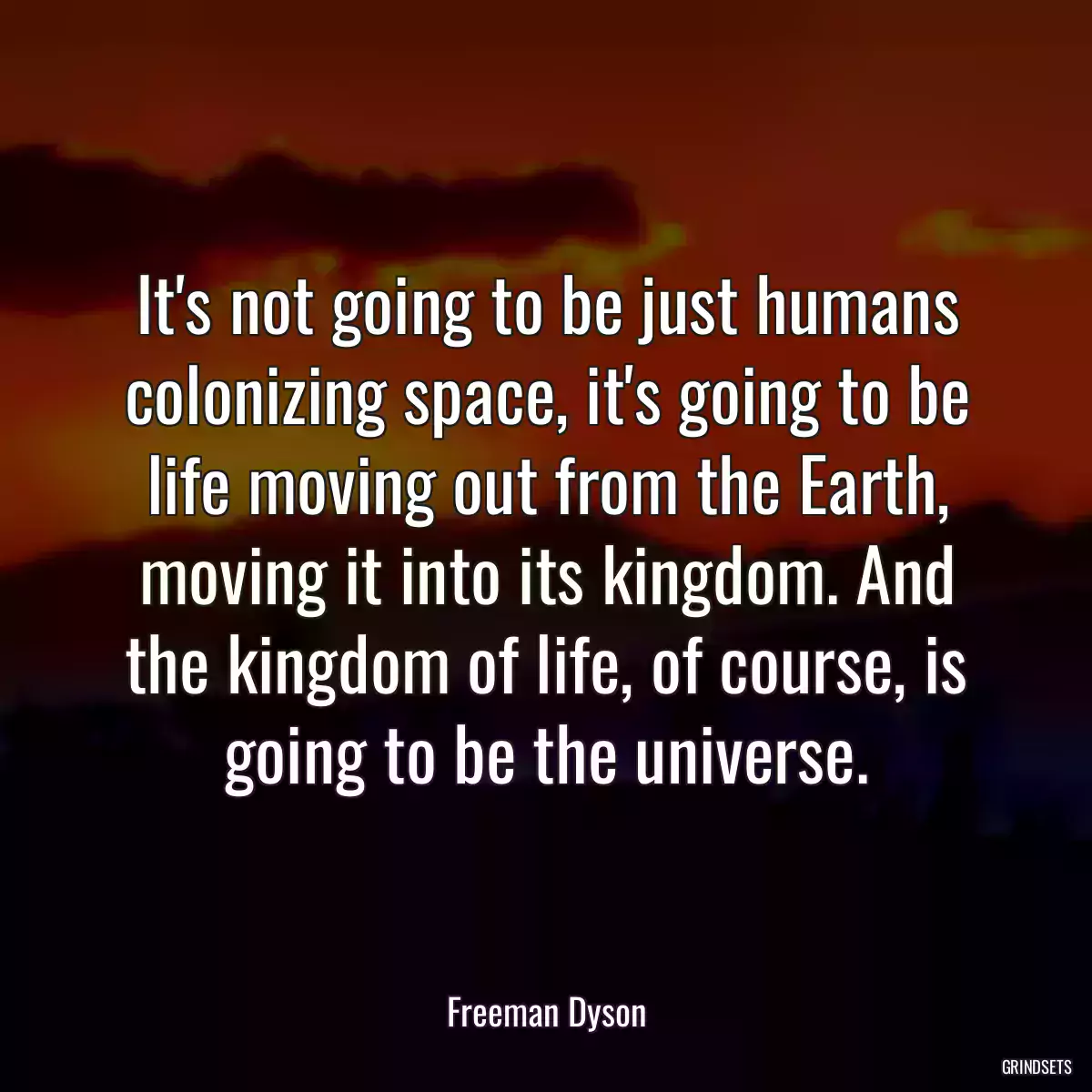 It\'s not going to be just humans colonizing space, it\'s going to be life moving out from the Earth, moving it into its kingdom. And the kingdom of life, of course, is going to be the universe.