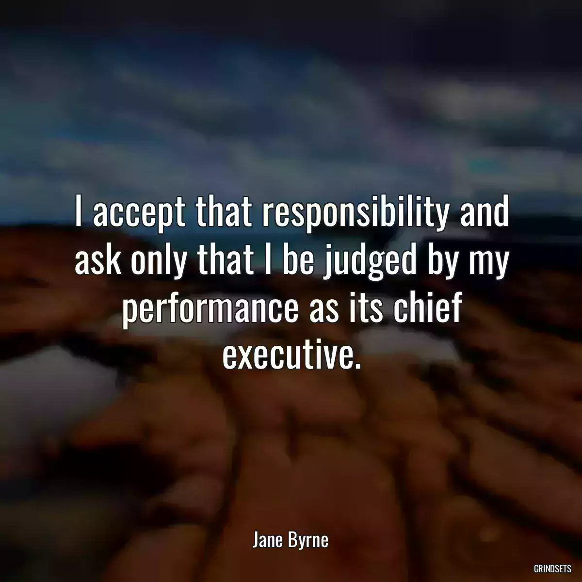 I accept that responsibility and ask only that I be judged by my performance as its chief executive.