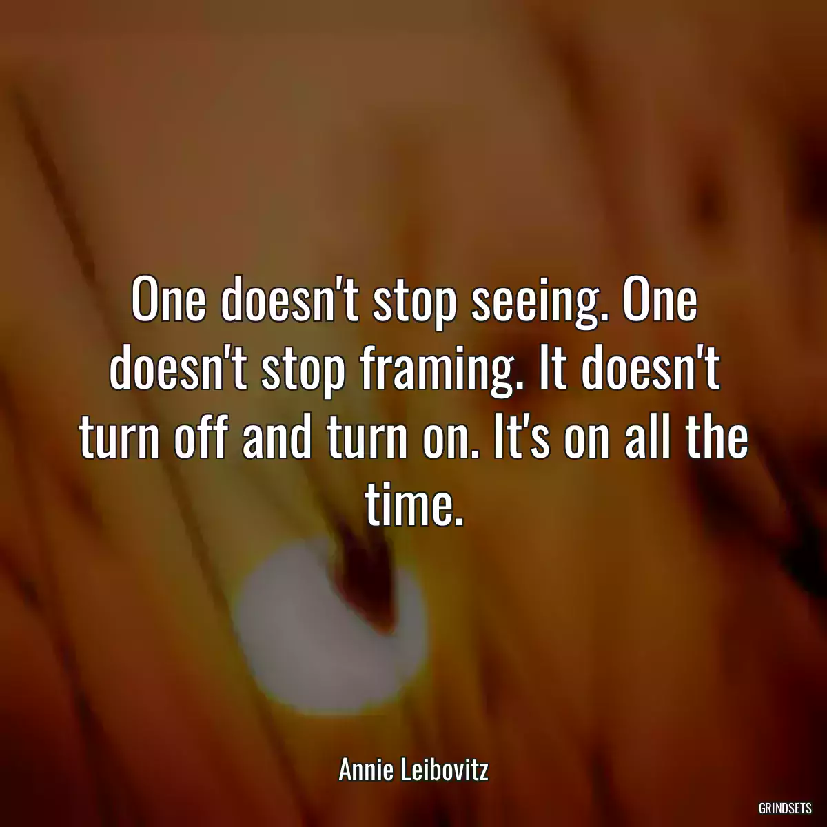 One doesn\'t stop seeing. One doesn\'t stop framing. It doesn\'t turn off and turn on. It\'s on all the time.