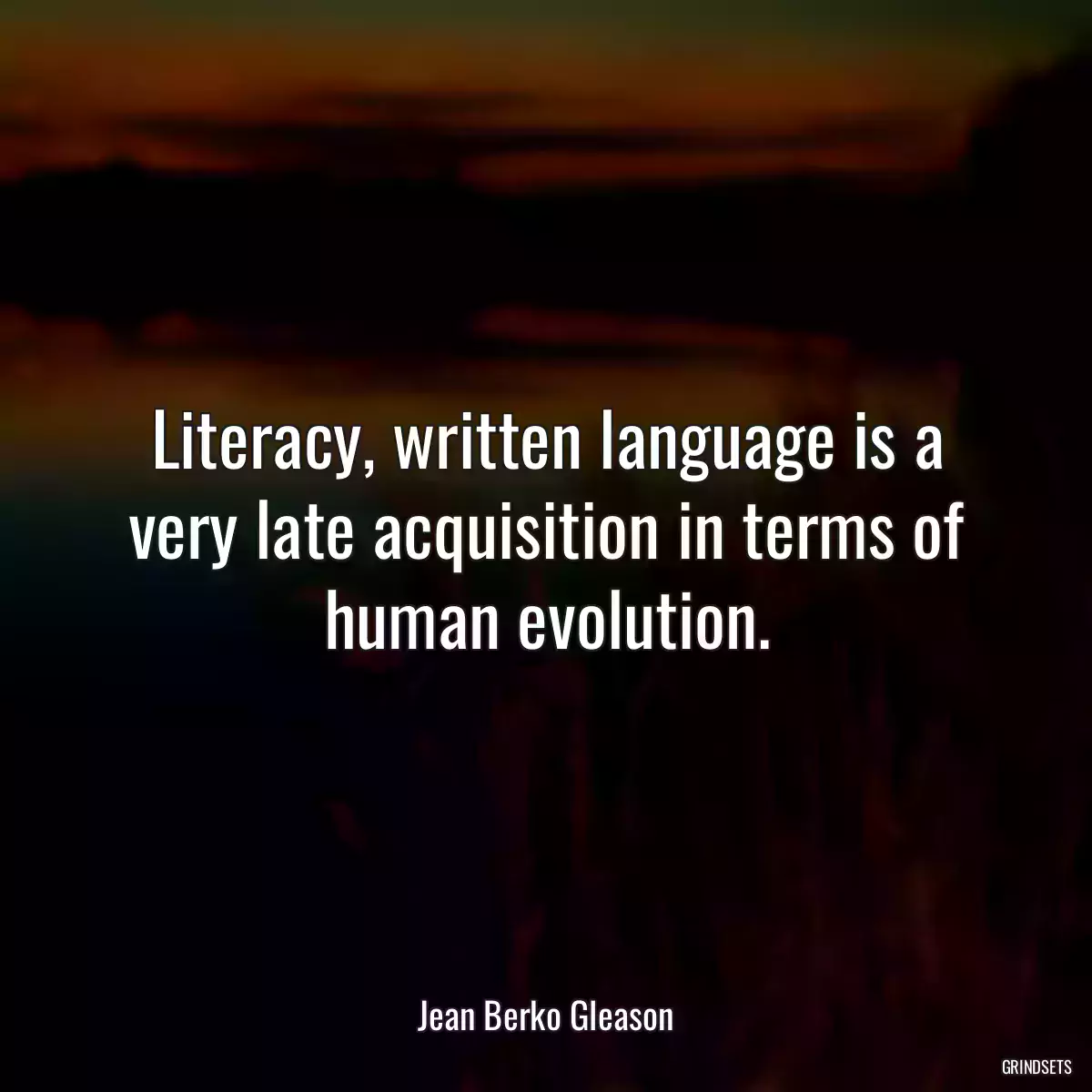 Literacy, written language is a very late acquisition in terms of human evolution.