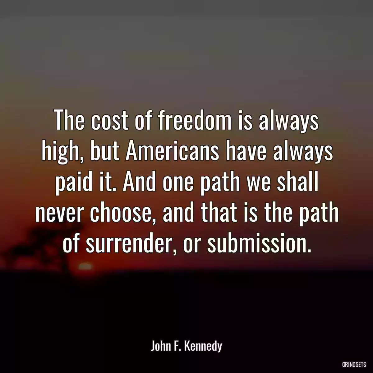 The cost of freedom is always high, but Americans have always paid it. And one path we shall never choose, and that is the path of surrender, or submission.