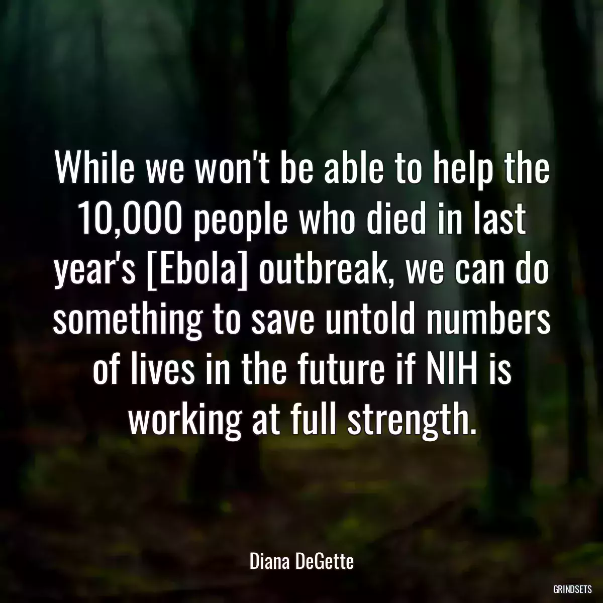 While we won\'t be able to help the 10,000 people who died in last year\'s [Ebola] outbreak, we can do something to save untold numbers of lives in the future if NIH is working at full strength.