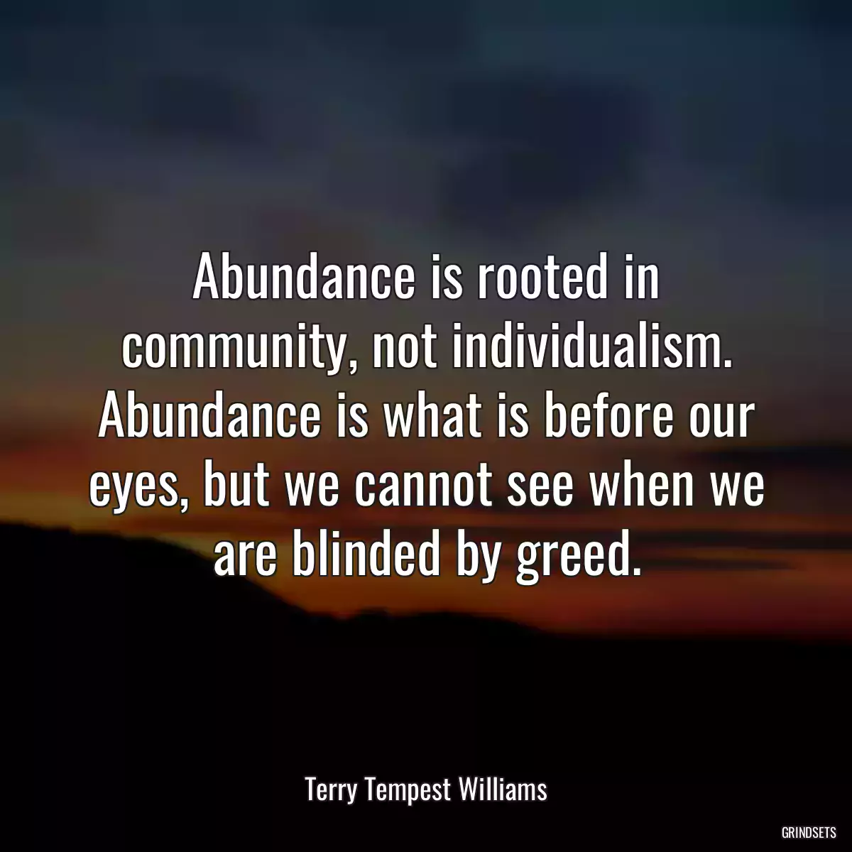 Abundance is rooted in community, not individualism. Abundance is what is before our eyes, but we cannot see when we are blinded by greed.