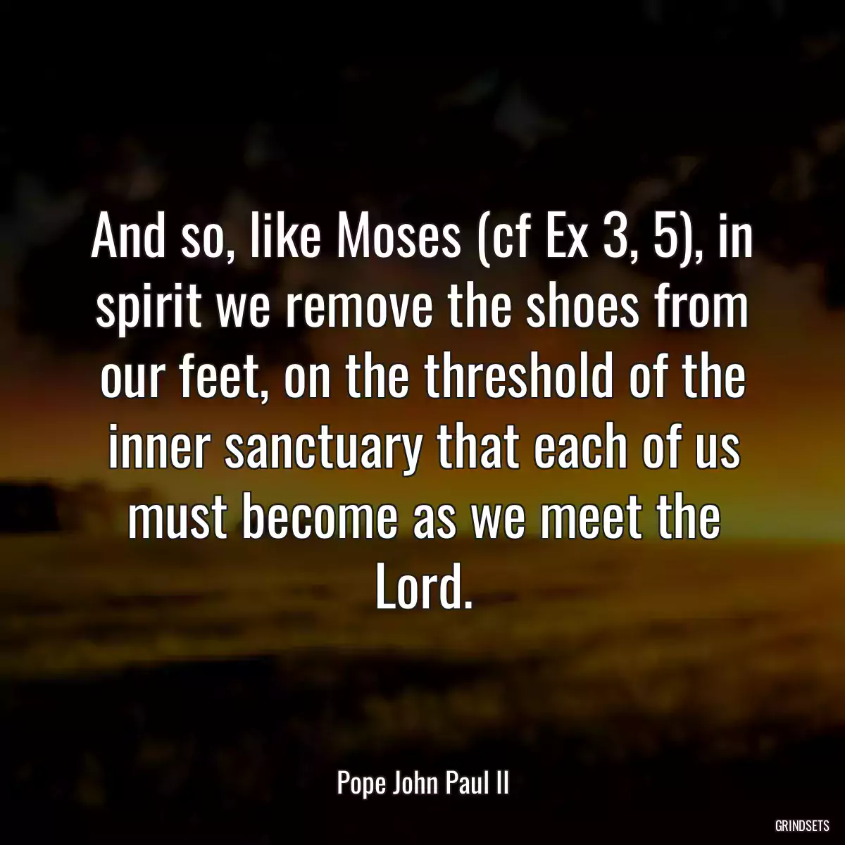 And so, like Moses (cf Ex 3, 5), in spirit we remove the shoes from our feet, on the threshold of the inner sanctuary that each of us must become as we meet the Lord.