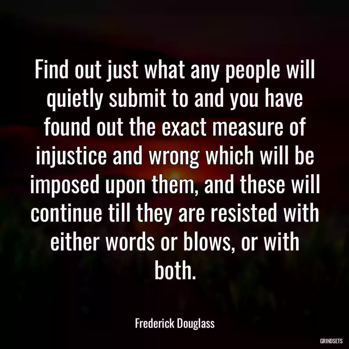 Find out just what any people will quietly submit to and you have found out the exact measure of injustice and wrong which will be imposed upon them, and these will continue till they are resisted with either words or blows, or with both.