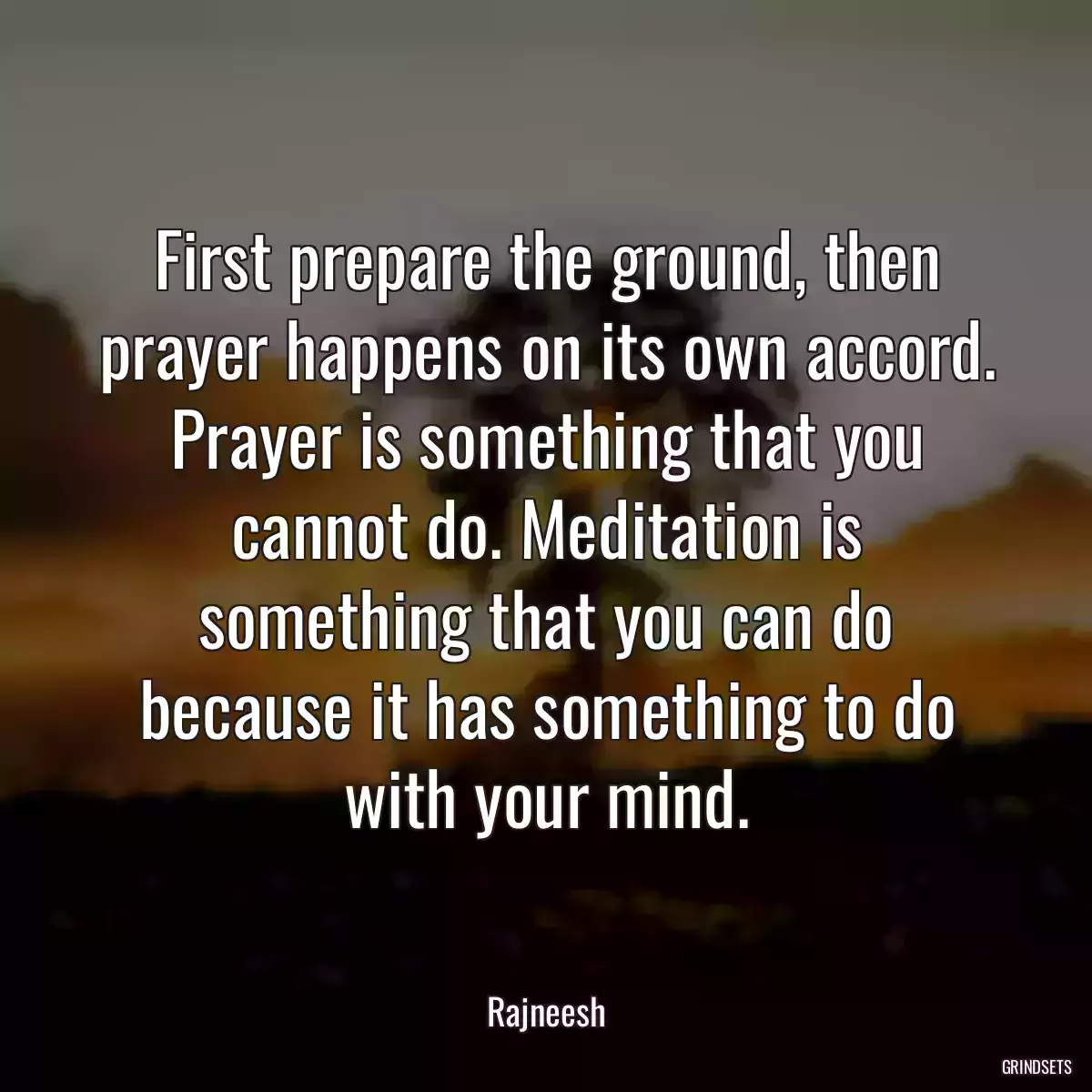 First prepare the ground, then prayer happens on its own accord. Prayer is something that you cannot do. Meditation is something that you can do because it has something to do with your mind.