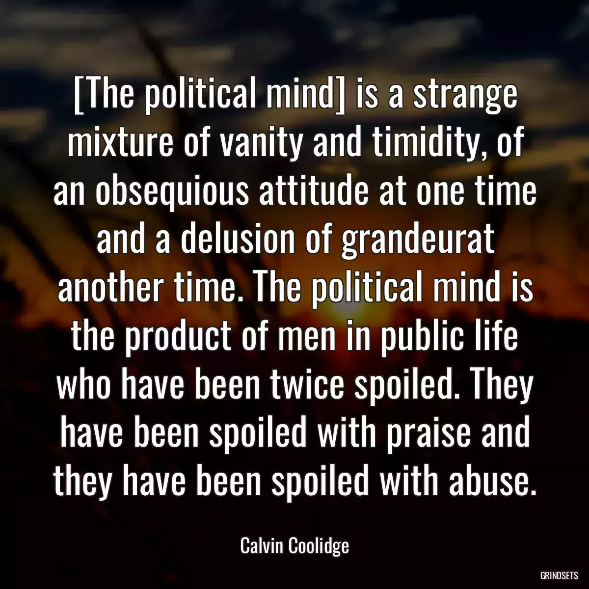 [The political mind] is a strange mixture of vanity and timidity, of an obsequious attitude at one time and a delusion of grandeurat another time. The political mind is the product of men in public life who have been twice spoiled. They have been spoiled with praise and they have been spoiled with abuse.