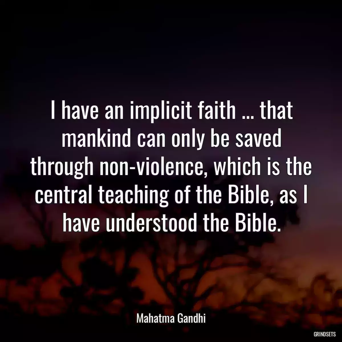 I have an implicit faith ... that mankind can only be saved through non-violence, which is the central teaching of the Bible, as I have understood the Bible.