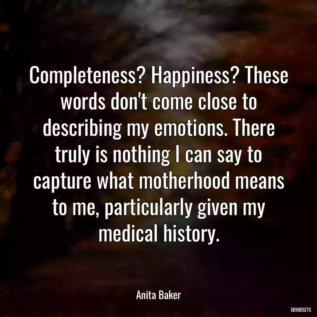 Completeness? Happiness? These words don\'t come close to describing my emotions. There truly is nothing I can say to capture what motherhood means to me, particularly given my medical history.