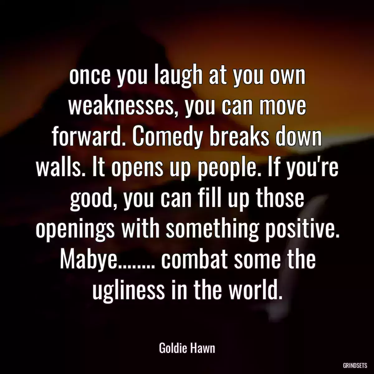 once you laugh at you own weaknesses, you can move forward. Comedy breaks down walls. It opens up people. If you\'re good, you can fill up those openings with something positive. Mabye........ combat some the ugliness in the world.