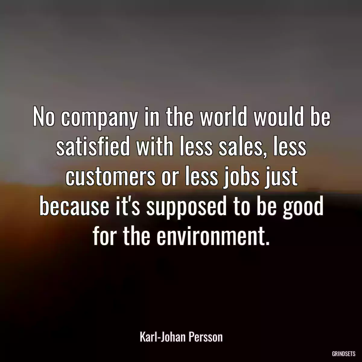 No company in the world would be satisfied with less sales, less customers or less jobs just because it\'s supposed to be good for the environment.