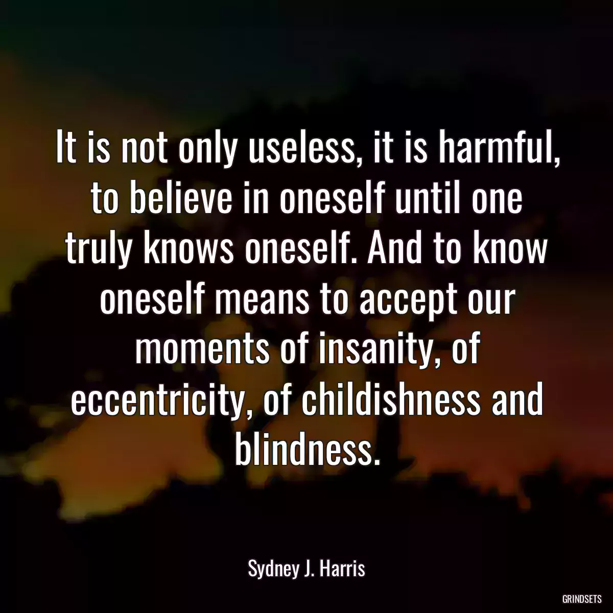 It is not only useless, it is harmful, to believe in oneself until one truly knows oneself. And to know oneself means to accept our moments of insanity, of eccentricity, of childishness and blindness.