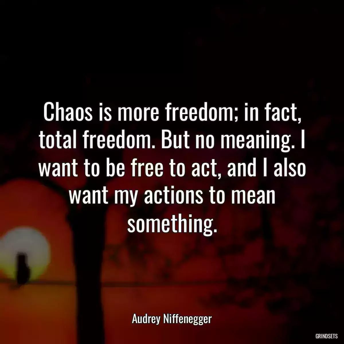 Chaos is more freedom; in fact, total freedom. But no meaning. I want to be free to act, and I also want my actions to mean something.