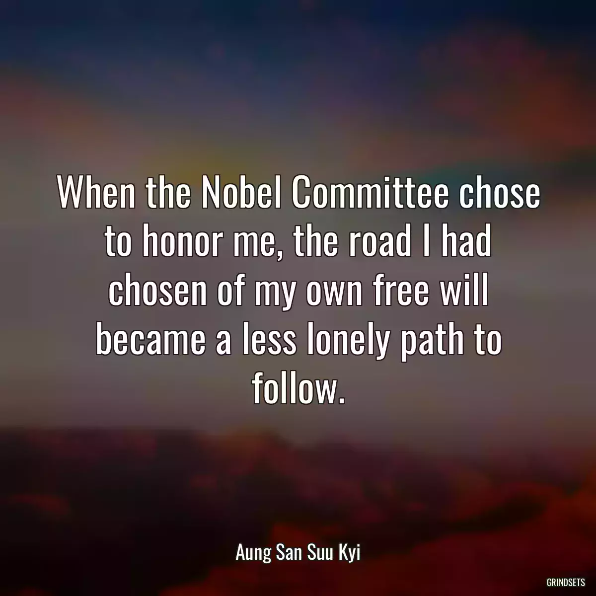 When the Nobel Committee chose to honor me, the road I had chosen of my own free will became a less lonely path to follow.