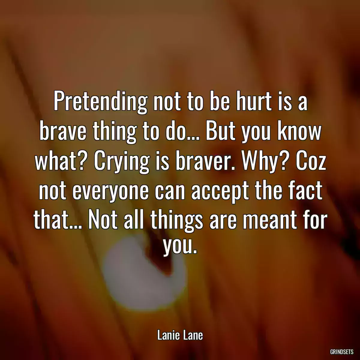 Pretending not to be hurt is a brave thing to do... But you know what? Crying is braver. Why? Coz not everyone can accept the fact that... Not all things are meant for you.