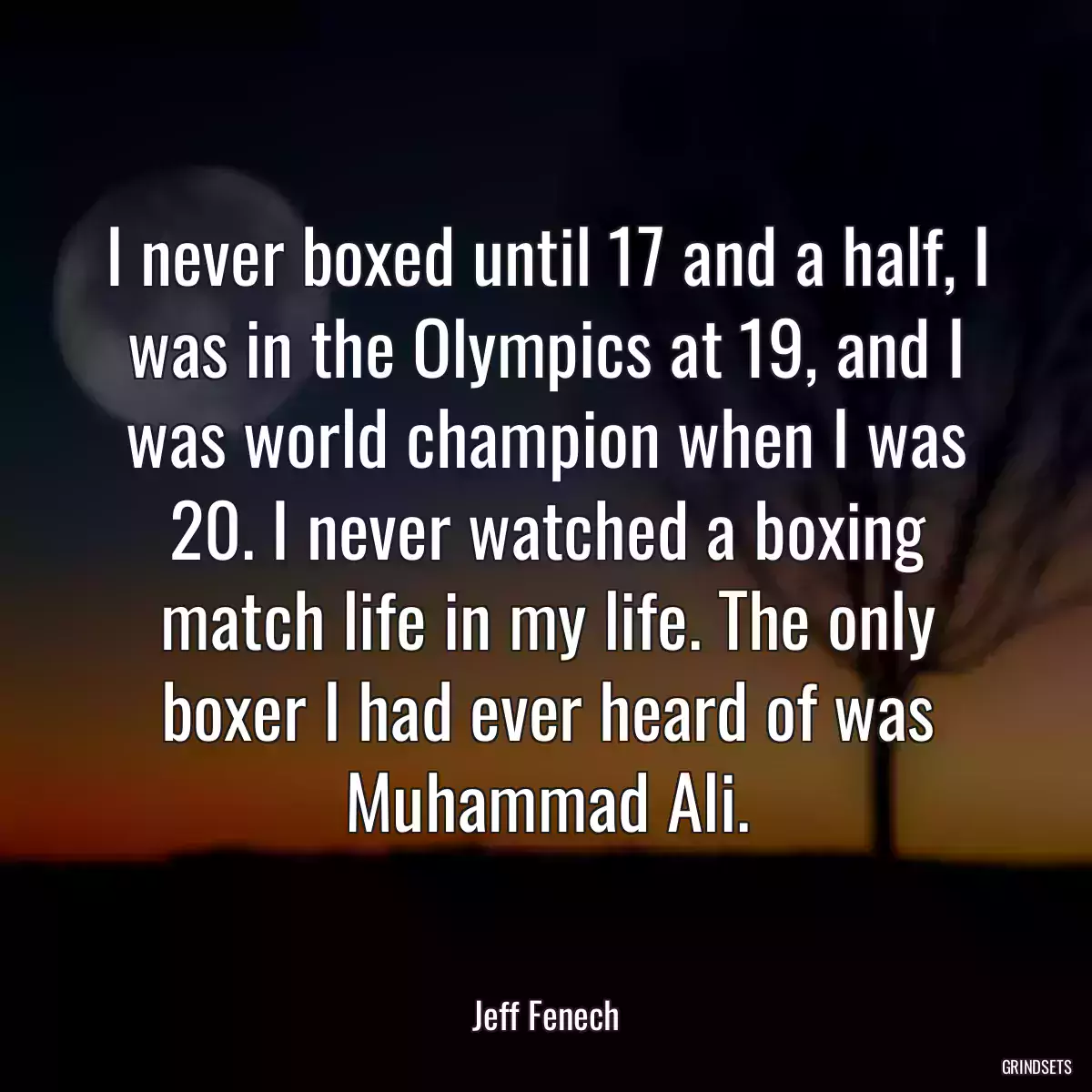 I never boxed until 17 and a half, I was in the Olympics at 19, and I was world champion when I was 20. I never watched a boxing match life in my life. The only boxer I had ever heard of was Muhammad Ali.