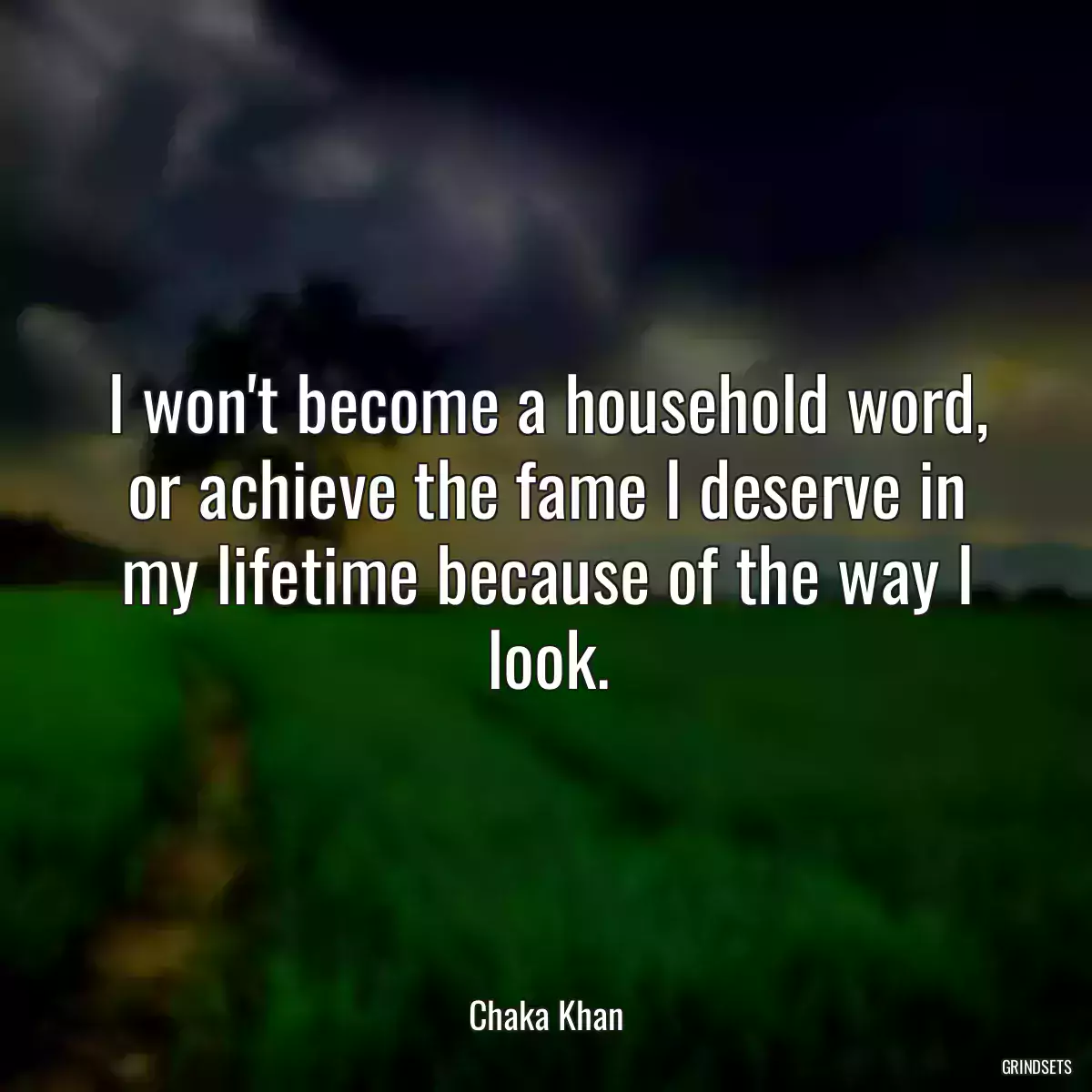 I won\'t become a household word, or achieve the fame I deserve in my lifetime because of the way I look.